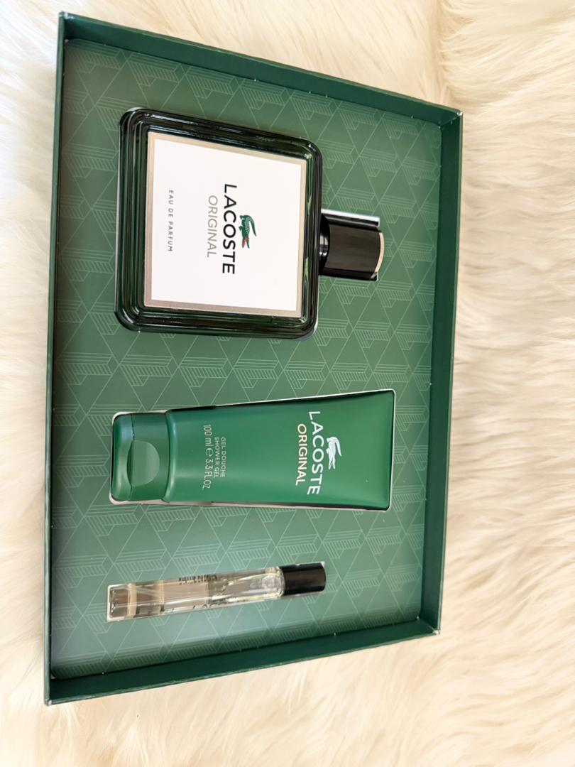 Lacoste Original fragrance gift set with green box and bottle
