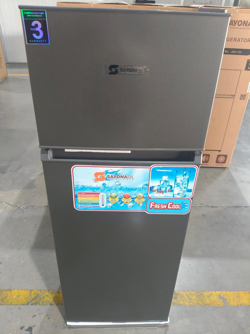 Sayona 107L refrigerator, dark gray exterior with front control panel