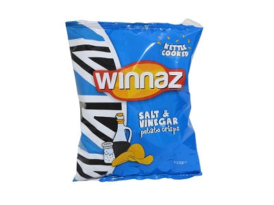 Winnaz salt & vinegar potato crisps bag, blue package