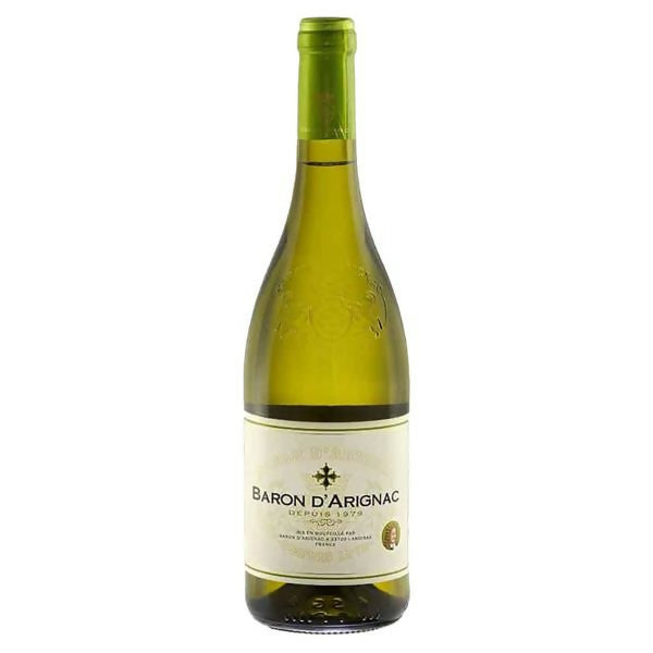 Baron d'Arignac white wine bottle with green glass and front label