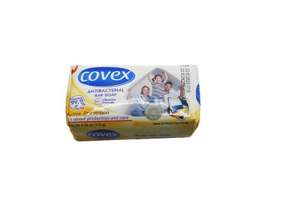Covex antibacterial soap bar in blue-and-white wrapper