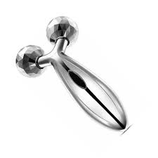 Handheld 3D massager with dual roller balls and curved metallic handle