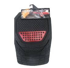 Black car floor mat with red perforated inset
