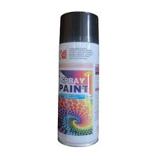 Black spray paint aerosol can with black cap and blue label