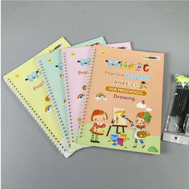 Children’s practice copybooks set with spiral bindings, colorful covers for ages 3+
