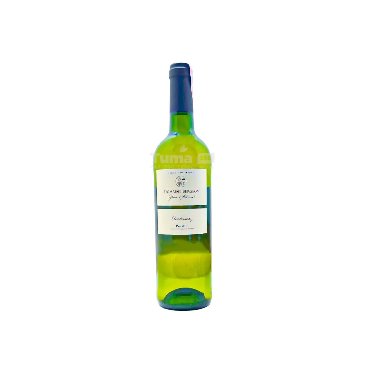 Domaine Bergeon white wine bottle with blue cap and front label