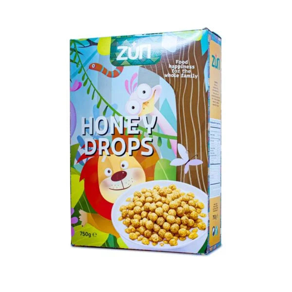 Zuri honey drops box, 750g, with honeycomb and animal graphics