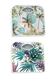 Bathroom scale with tropical leaf and parrot pattern