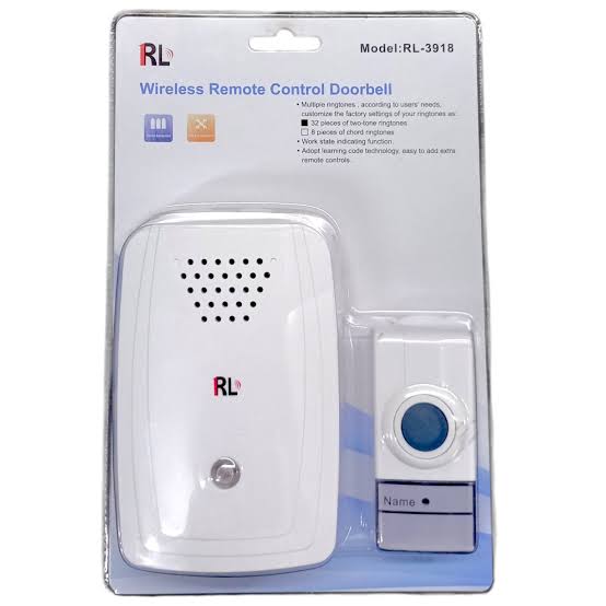 Wireless remote control doorbell set with white receiver and blue push button
