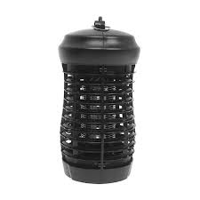 Black cylindrical insect killer device with top handle and insect grid