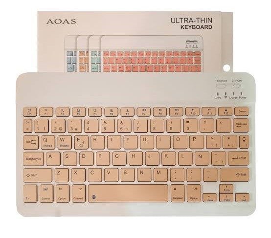 Ultra-thin wireless keyboard with full-size keys and touchpad, light beige finish