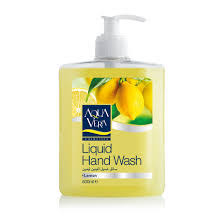 Lemon-scented liquid hand wash bottle with pump, yellow
