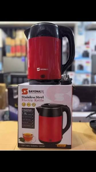 SAYONA electric kettle, red stainless steel with black handle and lid