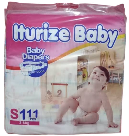 Iturize Baby 2 diaper pack, S111, 3-6 kg, 111 count, with baby on package.