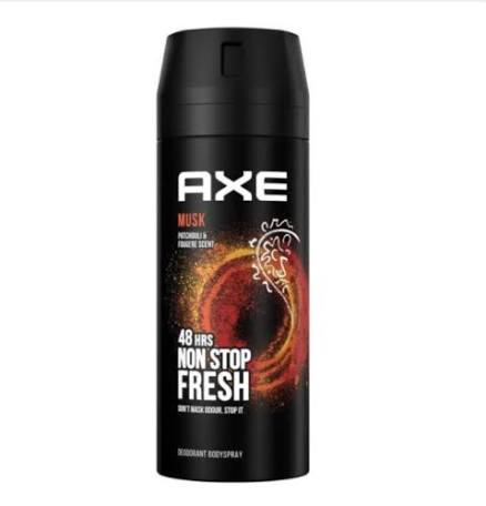 AXE Musk deodorant body spray can, black with AXE logo and Musk label