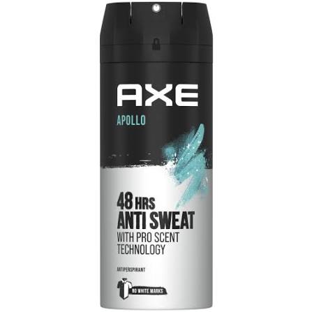 AXE Apollo anti-sweat body spray can, black can with 48 hrs anti sweat text