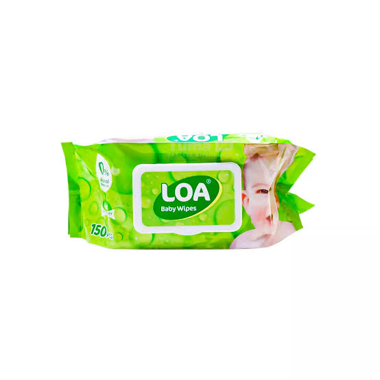 LOA baby wipes pack with 150 wipes, green plastic pouch
