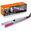 Hair straightener with purple and silver body, straightening plates, HY-3010