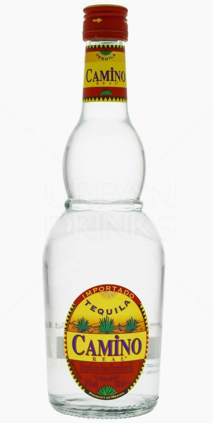 Camino tequila bottle, 1L clear glass with green and red label