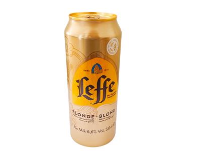 Leffe Blonde beer can with gold label and foil pull-top, 50cl size