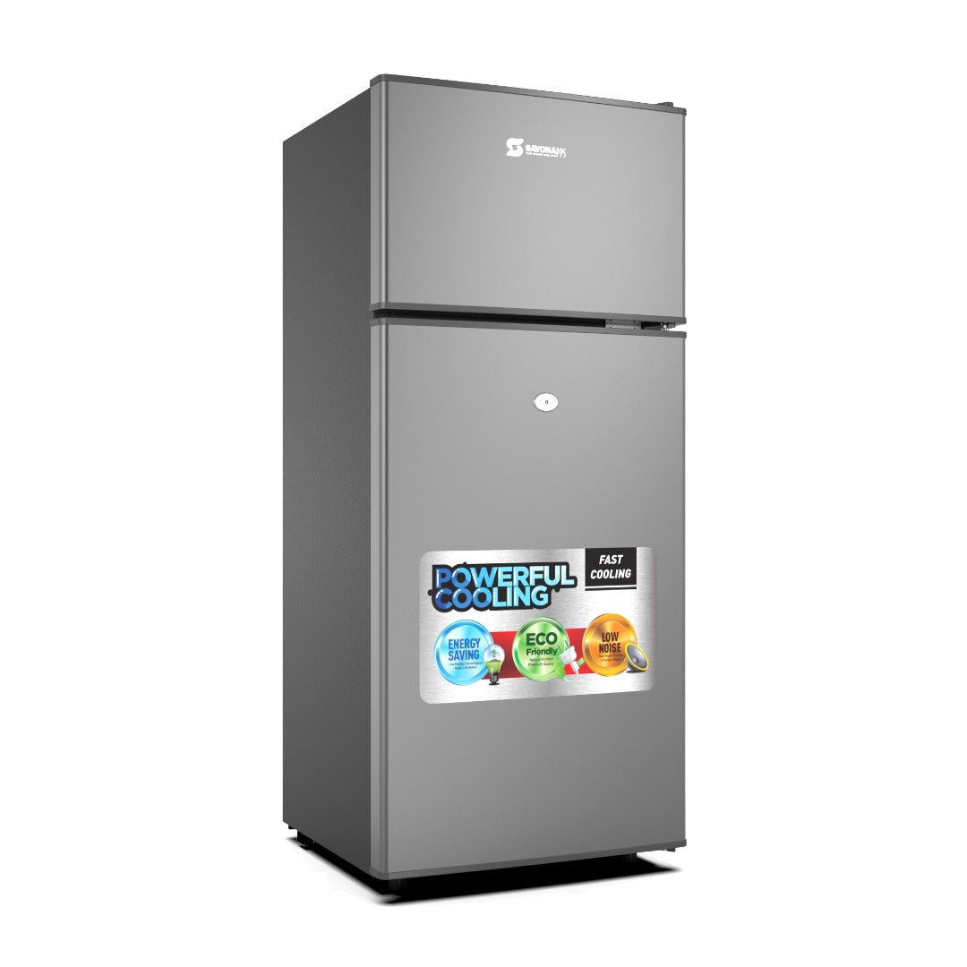 SAYONA 53L two-door refrigerator, gray finish with top freezer