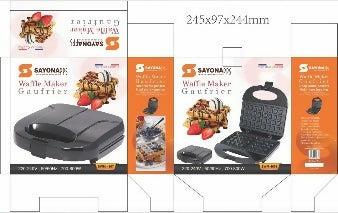 Countertop electric waffle maker with closed lid, dark gray and black finish