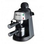 Stainless coffee maker with dual brew handles and steam wand