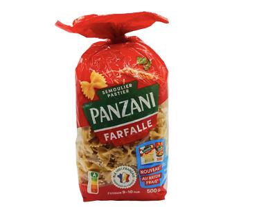 Panzani farfalle pasta bag, 500g, red and beige packaging with logo