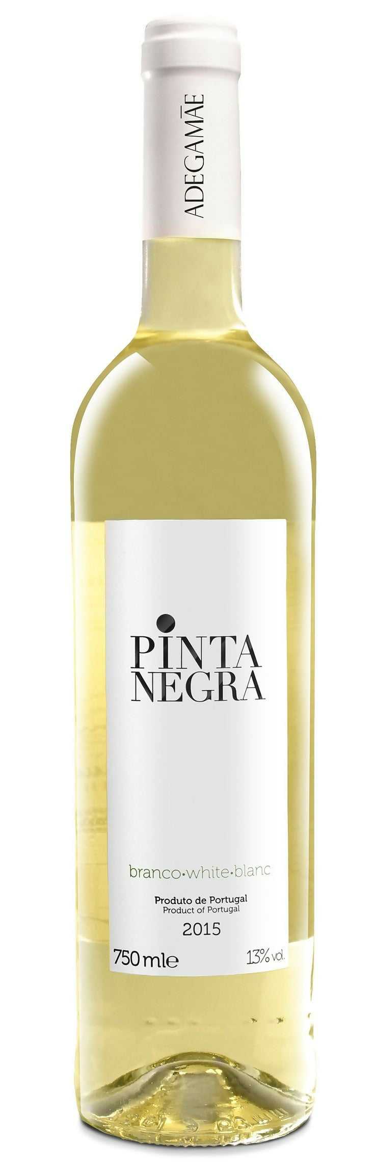 White wine bottle with Pale yellow liquid, PINTA NEGRA label, 750 ml, 2015 vintage